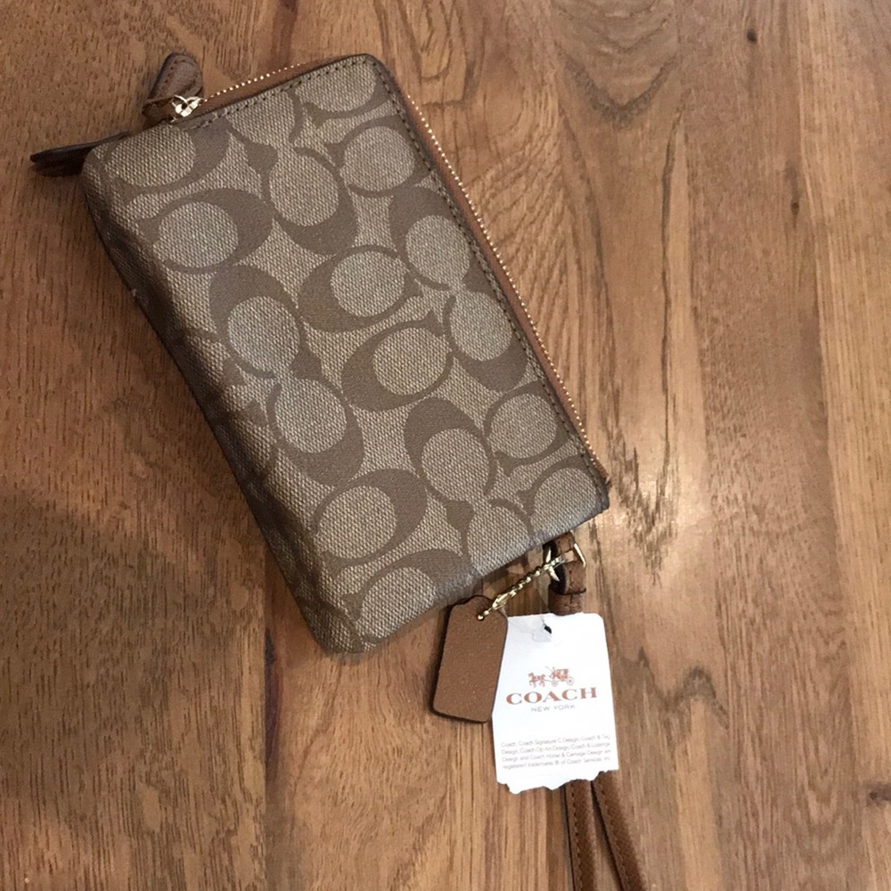 Coach Double Zipper Signature Wristlet - Picture 2 of 5